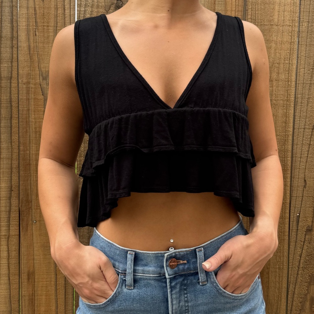 Black ruffle top
